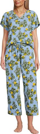 Lands End Cooling Pajama Set - Short Sleeve Top and Crop Pants in Misty Blue Large Citrus Print at Nordstrom, Size X-Small P