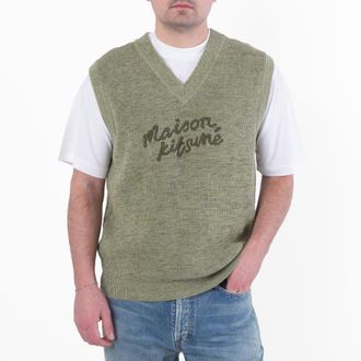Maison Kitsun&eacute; Embroidered Logo Sleeveless Sweater, Size Large