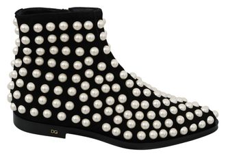 Dolce & Gabbana Vrouwen Zwart Su&egrave;de Parel Studs Laarzen Schoenen
