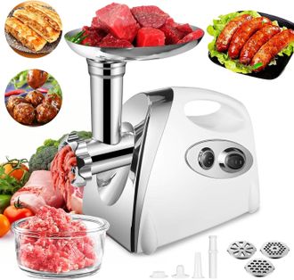 OEM Picadora De Carne El&eacute;ctrica De 220 V, Cuchilla De Acero Inoxidable, Picadora Invertida, Con 3 Tablas De Corte Diferentes, Juego Para Embutidos (blanco