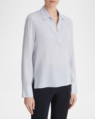 Vince Micro Stripe Silk-Blend Pullover Blouse