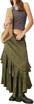 Free People Autumn Promenade Layered Ruffle Maxi Skirt In Olive Green
