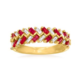 Ross-Simons Ruby and. Diamond Baguette Ring in 14kt Yellow Gold
