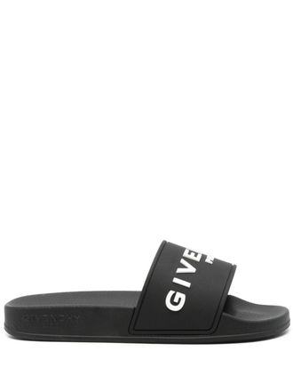 Givenchy embossed-logo slides - women - Rubber/Rubber/Rubber - 36 - Black