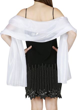 World of Shawls Silky Iridescent Wrap Stole Shawl For Weddings Bridal Bridesmaids Evening Wear Prom & Parties (White)