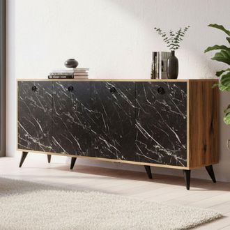 Dmora Credenza Ernie, Alacena 2 Estantes, 4 Puertas, 6 Compartimientos, 180x45x80h Cm Marr&oacute;n Nogal