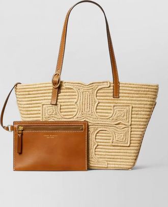 Tory Burch ella small raffia shoulder tote bag