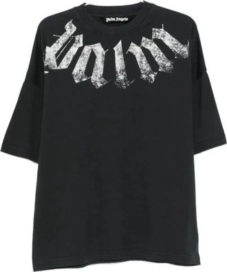 Palm Angels Big Neck Logo T-shirt - Heren - T-shirts - Zwart - XL - Tops
