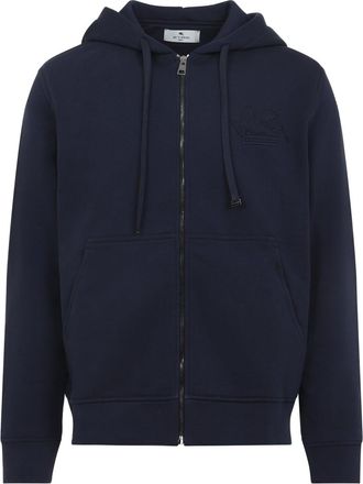 Etro Blue Cotton Zipped Hoodie Sweatshirt-Uomo