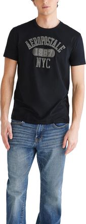 Aéropostale Mens Arch Logo Short Sleeve Tee, Dark Black-2, XXL
