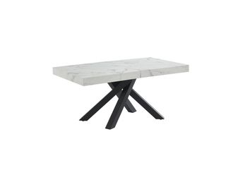Vente-Unique Mesa de comedor extensible de 6 a 10 cubiertos de MDF y metal - Efecto mármol blanco y negro - CATONAV