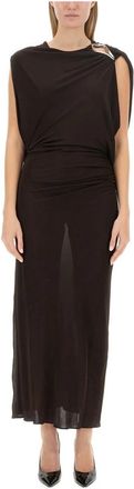 Lanvin Gedrapeerde Lange Jurk - Dames - Maxi kleedjes - Bruin - XS - Kleedjes