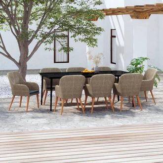 vidaXL Juego De Comedor De Jard&iacute;n 9 Piezas Y Cojines Marr&oacute;n Vidaxl