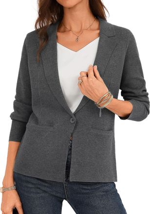 Grace Karin Women Sweater Blazer Business Casual 2025 Knit Suit Jackets Long Sleeve Lightweight Cardigan Work Office, Dark Gray, S