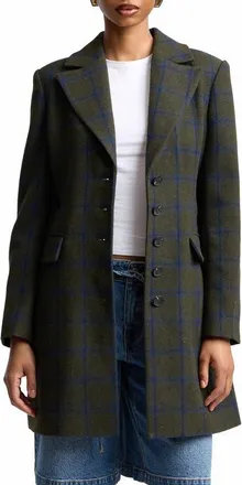 Avec Les Filles Sculpted Plaid Coat in Olive-Blue Plaid at Nordstrom, Size X-Small