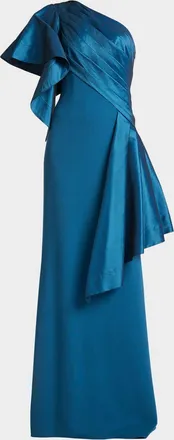 Tadashi Shoji Draped One-Shoulder Taffeta Crepe Gown