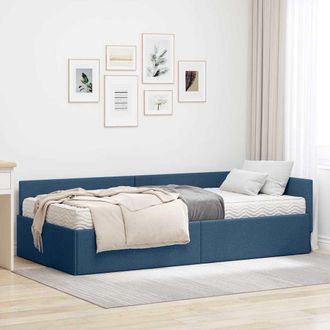 vidaXL Estructura De Cama Esquina Con Colch&oacute;n Otro 2 Uds. Azul Tela Vidaxl