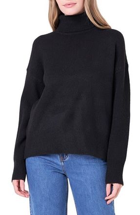 English Factory Notch Hem Turtleneck Sweater in Black at Nordstrom, Size X-Small