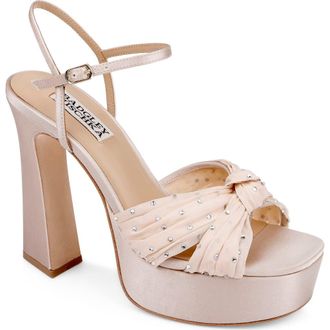 Badgley Mischka Willabella Ankle Strap Platform Sandal in Nude Satin at Nordstrom, Size 8.5