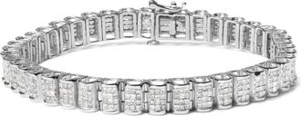 House of Brilliance 14K Gold 5.00 Cttw Square Princess Cut White Diamond Rectangular Invisible Set Link Tennis Bracelet