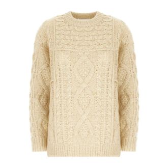 Isabel Marant Round-neck Knitwear, female, Beige, Size: XS Deotille Cable Knit Sweater