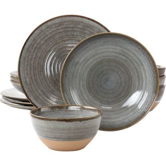 Gibson Home 12 Piece Dreamweaver Round Earthenware Dinnerware Set in Grey at Nordstrom
