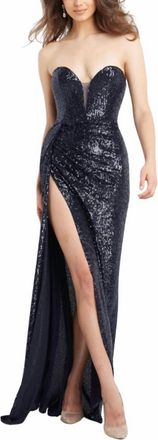 Jovani Strapless Sequin Gown High Slit In Midnight