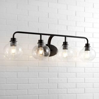 Jonathan Y Designs Sandrine 36 4-Light Iron/Seeded Glass Cottage Rustic LED Vanity Light