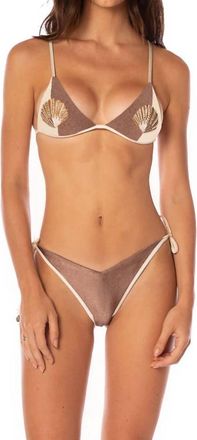 Maaji Reversible Dreamscape Low Rise Single Strap Bikini Bottom In Mocha Pearl