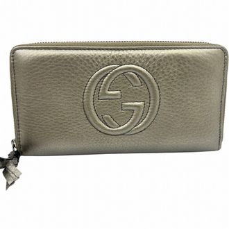 Gucci Metallic Gold Leather Long Wallet (Bi-Fold) (Pre-Owned)