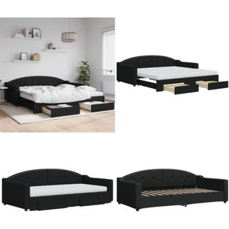 vidaXL Divano Letto Estraibile con Cassetti Nero 100x200 cm in Tessuto - Letto estraibile - Cassetti con ruote