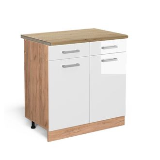 Vicco Mueble Bajo De Cocina R-line, Blanco Alto Brillo, 80 Cm, Et Roble