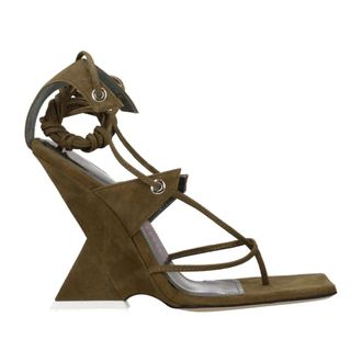 The Attico High Heel Sandals, female, Green, Size: 9 1/2 US Green Leather Flip-Flop Sandal