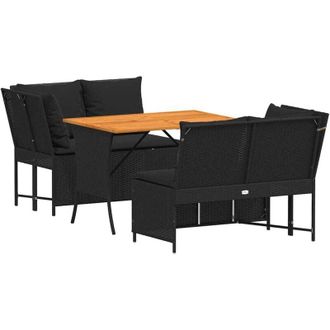 vidaXL Vidaxl - Set De Sof&aacute;s De Jard&iacute;n Con Cojines 3 Pzas Rat&aacute;n Sint&eacute;tico Negro