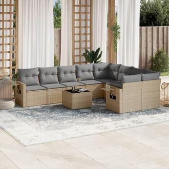 vidaXL Juego De Sof&aacute;s Jard&iacute;n Con Cojines Beige 10 Pzas Rat&aacute;n Sint&eacute;tico Vidaxl