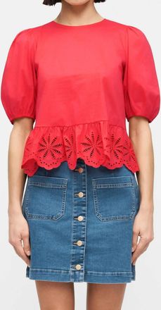 Vero Moda Vmfreya Cotton Balloon Sleeves Top In Poinsettia Red