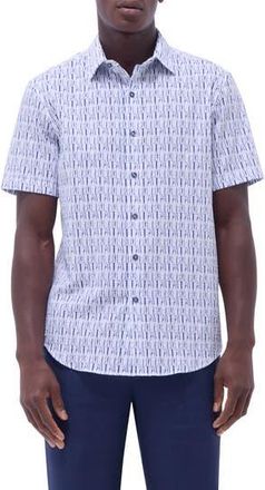 Bugatchi Orson Broken Stripe Short Sleeve Cotton Seersucker Button-Up Shirt in Salt at Nordstrom Rack, Size Xxx-Large