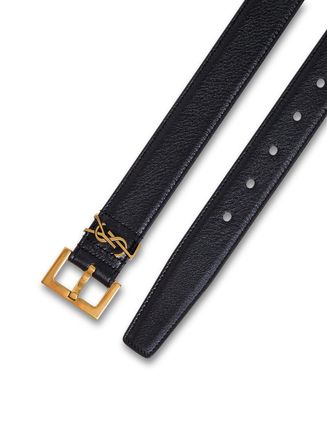 Saint Laurent Womens Leather Belt With Logo Buckle, Black Calf