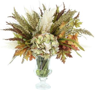 Creative Displays Inc. Handmade Fall Hydrangea & Sunflower Arrangement In Glass Vase With Rope Handle