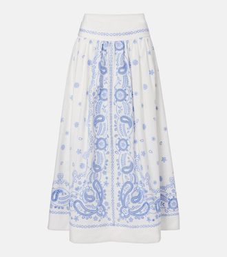 Self Portrait Embroidered cotton midi skirt