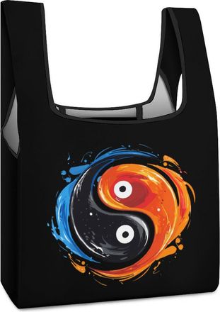 Generic Ying And Yang Feng Shui Taijitu Shopping Bag Reusable Grocery Tote Bag Foldable Handbag for Travel Picnic