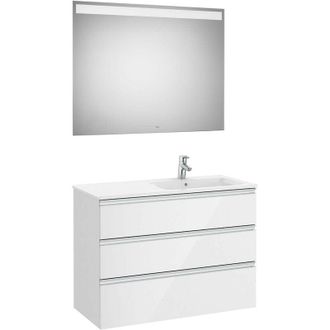 Roca Roca - Pack Mueble Base De 3 Cajones + Lavabo Derecha + Espejo Led The Gap Color: Blanco Brillo