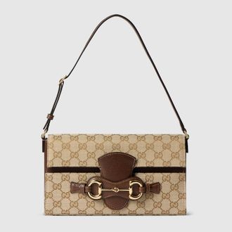Gucci Horsebit Ristretto Medium Shoulder Bag, Beige, GG Canvas