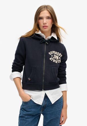 Superdry Kapuzensweatjacke SUPERDRY ATHLETIC RELAXED CROP ZIPHOOD, Damen, Gr. XL, blau (eclipse navy), Sweatware, Obermaterial: 100% Baumwolle, bedruckt, relax