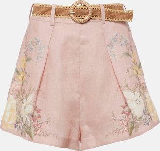 Zimmermann Waverly belted floral linen shorts