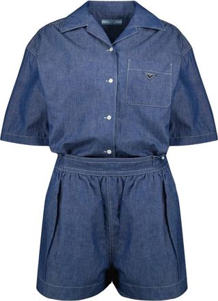 Prada Chambray Jumpsuit - Dames - Playsuits - Blauw - S - Katoen - Jumpsuits & Playsuits