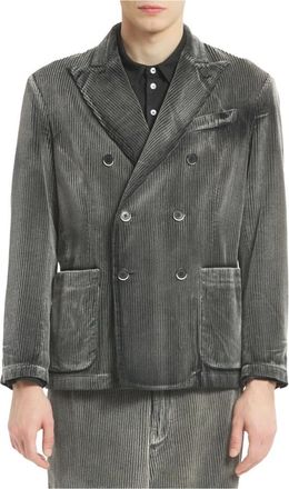 Barena Jassen, Heren, Grijs, L, Katoen, Geribbelde Double-Breasted Jas