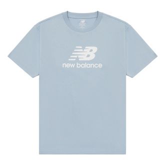 New Balance Essentials Stacked Logo Cotton T-Shirt Asia Sizing Blue White AMT31541-LAY