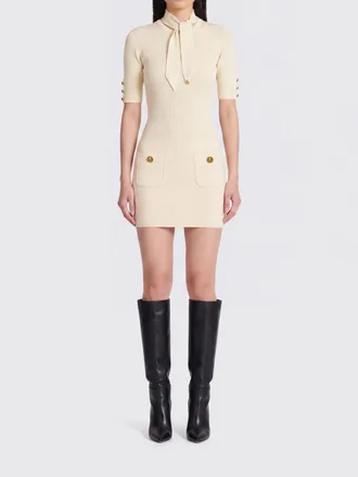 Elisabetta Franchi Knit Mini Dress with Pussy-Bow Collar and Pockets