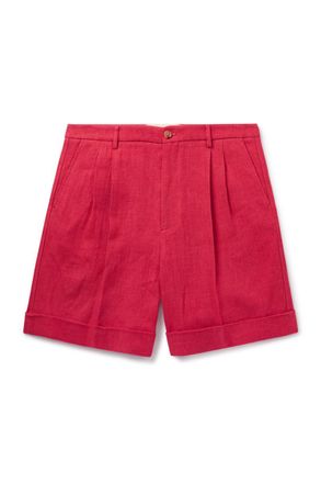 Valentino Garavani Straight-Leg Pleated Linen Bermuda Shorts